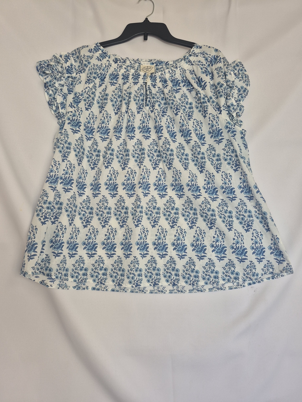 St. John's Bay White and Blue Floral Peasant Top